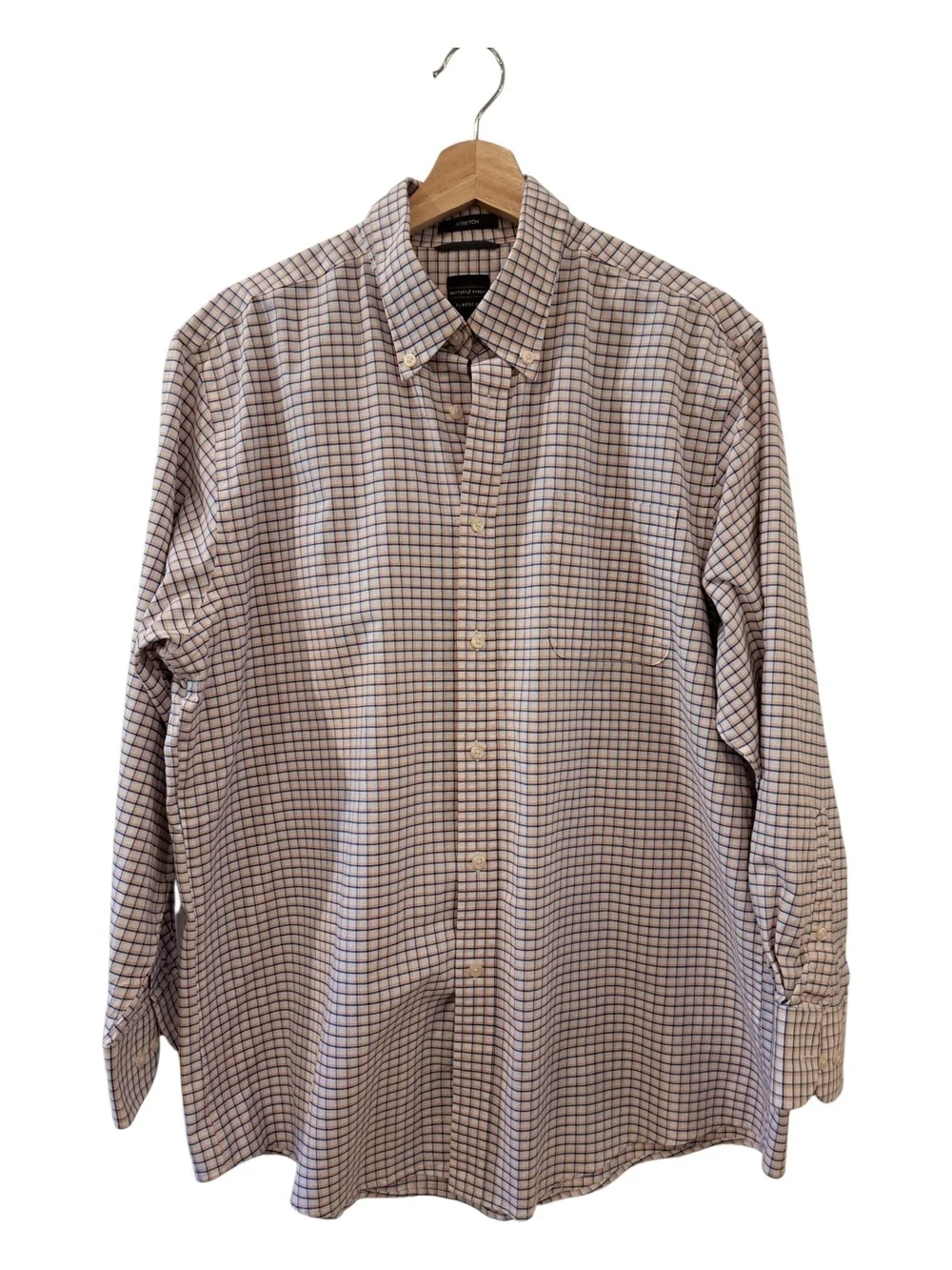Dockers Battery & Street Men's  Long Sleeve Button-Down Shirt White  Blue Check